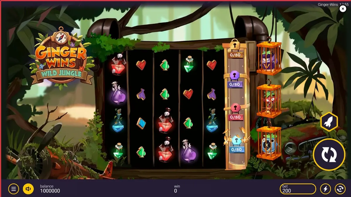 Tampilan visual slot Ginger Wins Wild Jungle dengan latar belakang hutan tropis